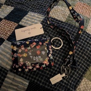 NWT Vera Bradley Scattered Wildflowers Campus Double ID Keychain & Lanyard